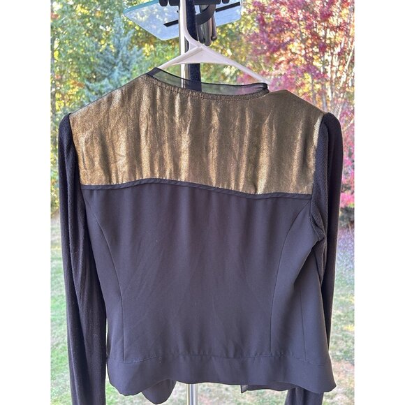 Cache Cardigan Jacket Open Front Top Black & Metallic Gold Holiday Party Size 0 - Picture 14 of 16